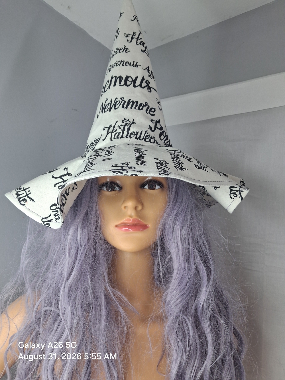 White and Black Script Witch Hat - Halloween Party Hat